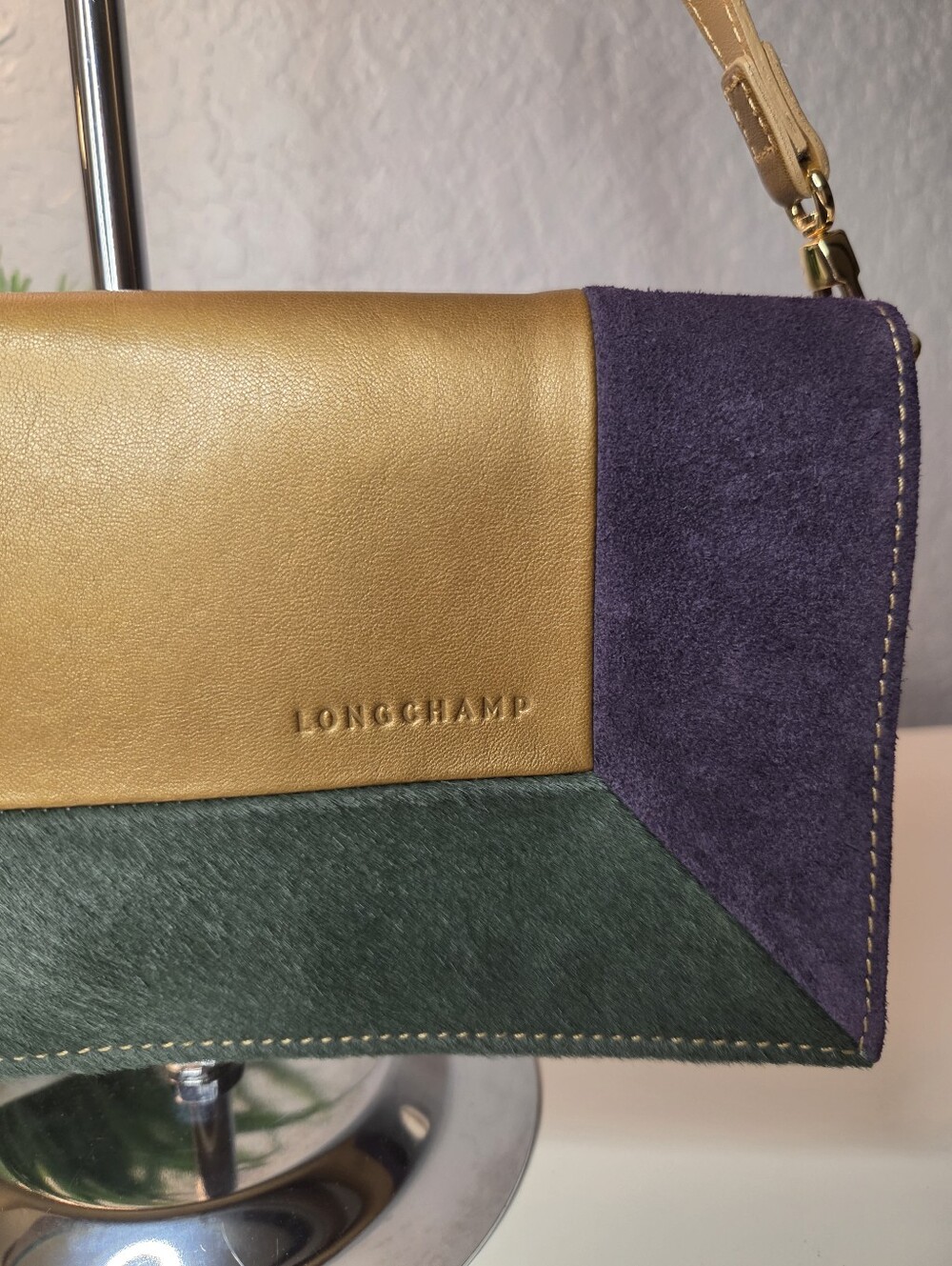 RESERVED***Longchamp Artwalk Cuir Leather Suede & Calf Hair Shoulder Bag Clutch - Picture 2 of 16